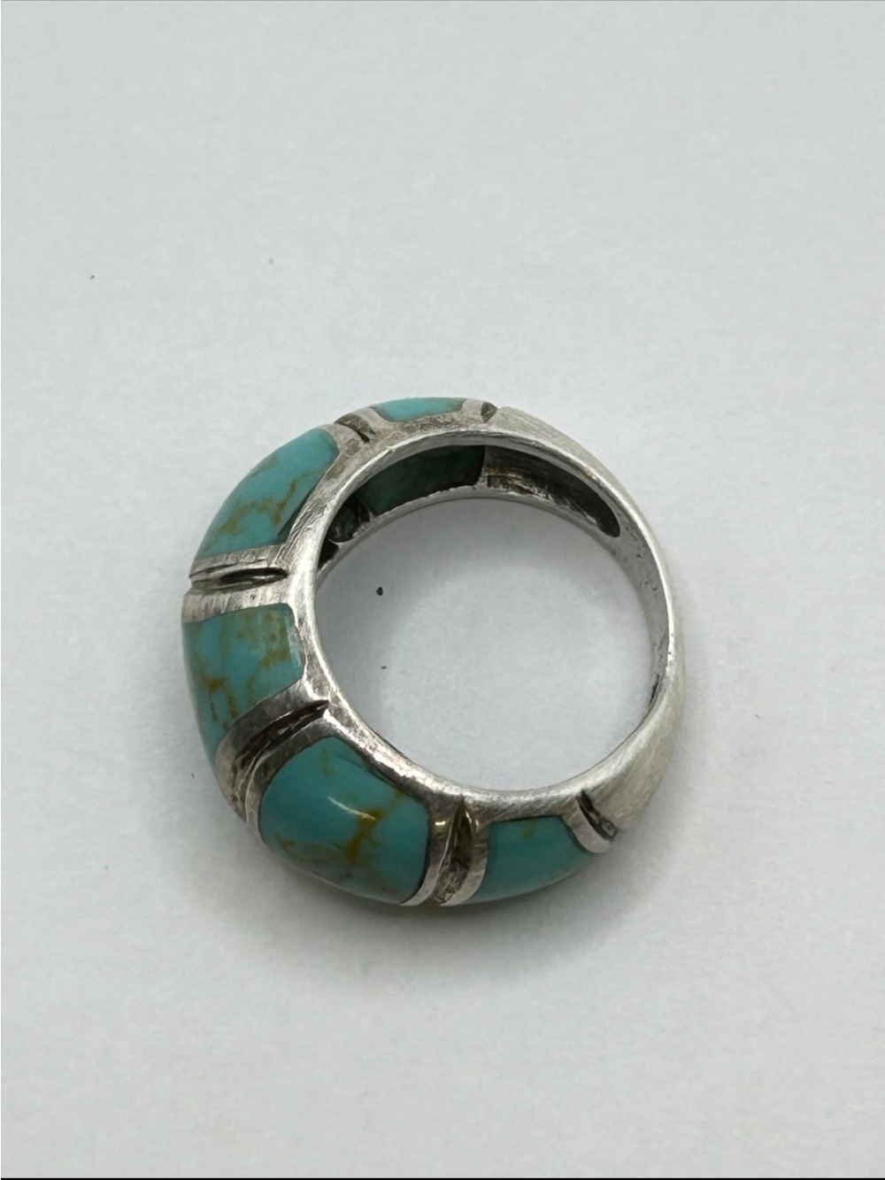 Sterling Silver Turquoise Inlay Dome Ring - Blue-Green 925 size 7 - Picture 3 of 5